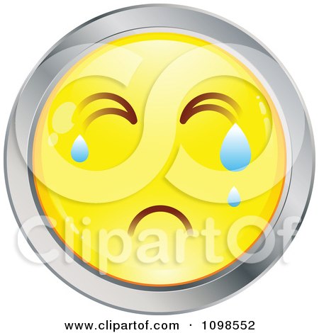 Clipart Crying Yellow And Chrome Cartoon Smiley Emoticon Face 2 - Royalty Free Vector Illustration by beboy