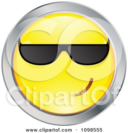 Clipart Cool Yellow And Chrome Cartoon Smiley Emoticon Face Wearing Sunglasses 1 - Royalty Free Vector Illustration by beboy