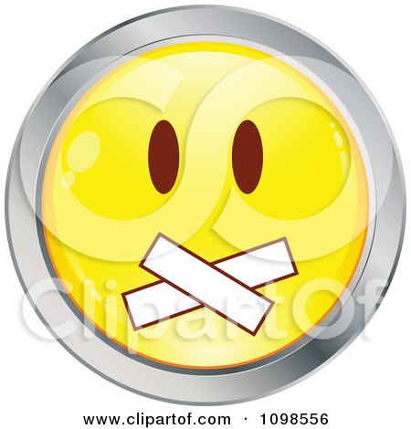 Clipart Yellow And Chrome Gagged Cartoon Smiley Emoticon Face - Royalty Free Vector Illustration by beboy