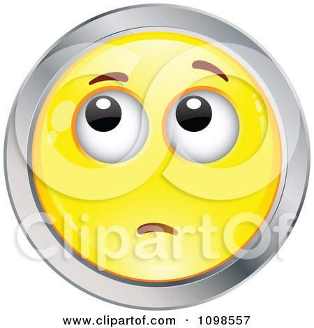 Clipart Yellow And Chrome Worried Cartoon Smiley Emoticon Face 3 - Royalty Free Vector Illustration by beboy