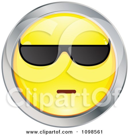 Clipart Cool Yellow And Chrome Cartoon Smiley Emoticon Face Wearing Sunglasses 2 - Royalty Free Vector Illustration by beboy