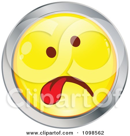 Clipart Sick Yellow And Chrome Cartoon Smiley Emoticon Face Hanging Its Tongue Out 1 - Royalty Free Vector Illustration by beboy