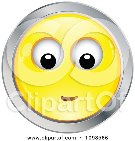 Clipart Yellow And Chrome Bashful Cartoon Smiley Emoticon Face 3 - Royalty Free Vector Illustration by beboy