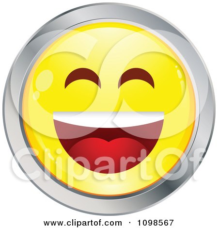 Clipart Laughing Yellow And Chrome Cartoon Smiley Emoticon Face 2 - Royalty Free Vector Illustration by beboy