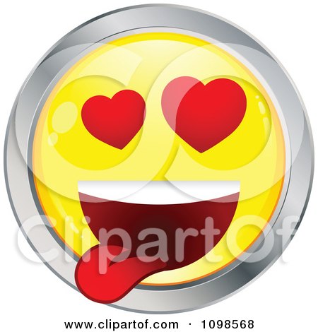 Clipart Yellow And Chrome Love Crazed Cartoon Smiley Emoticon Face - Royalty Free Vector Illustration by beboy