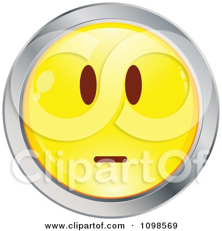 Clipart Straight Faced Yellow And Chrome Emoticon Smiley Face - Royalty Free Vector Illustration by beboy