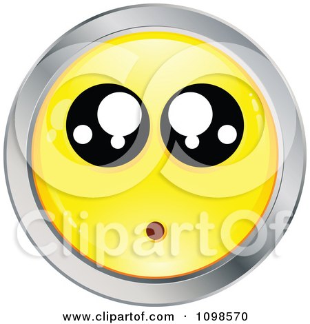 Clipart Surprised Yellow And Chrome Cartoon Smiley Emoticon Face 3 - Royalty Free Vector Illustration by beboy
