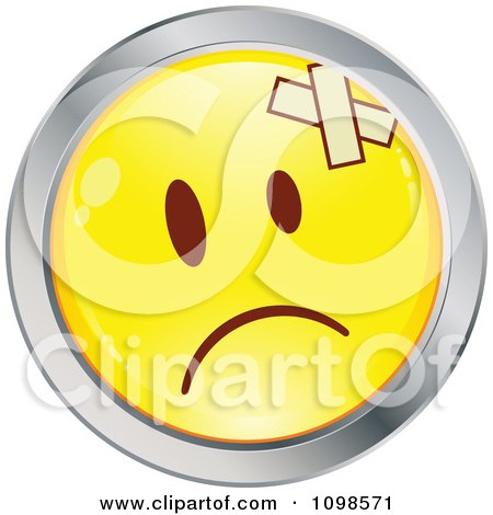 Clipart Yellow And Chrome Cartoon Smiley Emoticon Face With Bandages - Royalty Free Vector Illustration by beboy