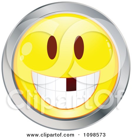 Clipart Yellow And Chrome Cartoon Smiley Emoticon Face With A Missing Tooth - Royalty Free Vector Illustration by beboy