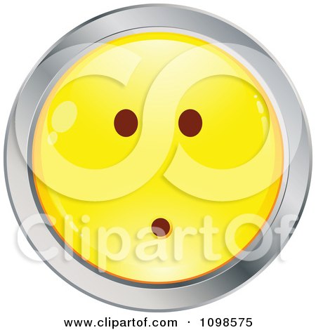 Clipart Yellow And Chrome Shocked Cartoon Smiley Emoticon Face - Royalty Free Vector Illustration by beboy