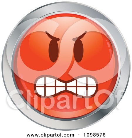 Clipart Red And Chrome Bully Cartoon Smiley Emoticon Face 3 - Royalty Free Vector Illustration by beboy