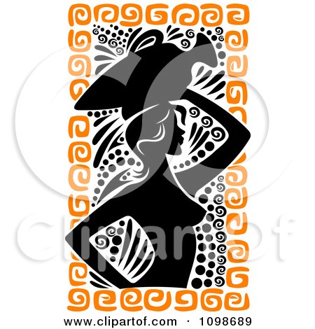 Clipart Silhouetted Ancient Medieval Greek Woman Carrying A Water Vessel On Her Head With Black And Orange Designs - Royalty Free Vector Illustration by Vector Tradition SM