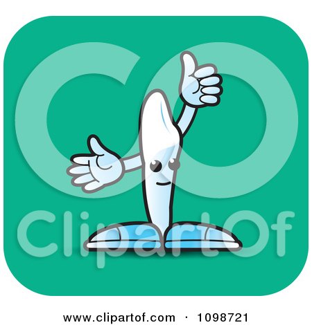 Clipart Human Canine Tooth Character Holding A Thumb Up On A Green Squre 1 - Royalty Free Vector Illustration by Lal Perera