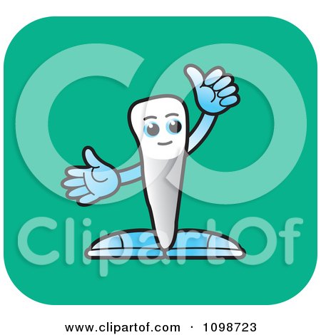 Clipart Human Canine Tooth Character Holding A Thumb Up On A Green Squre 2 - Royalty Free Vector Illustration by Lal Perera