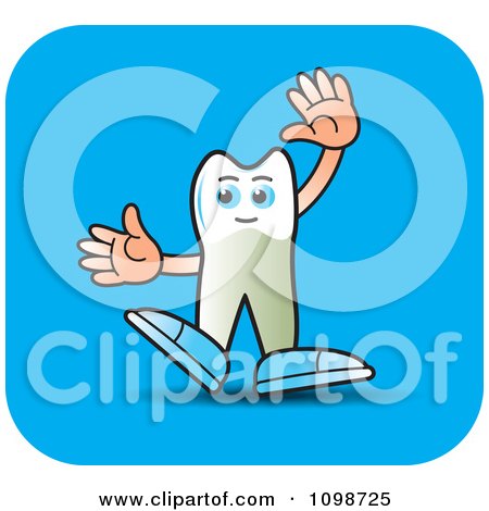 Clipart Human Bicuspid Tooth Waving On A Blue Square- Royalty Free Vector Illustration by Lal Perera