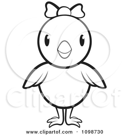 Clipart Cute Outlined Chick Wearing A Bow 2 - Royalty Free Vector Illustration by Lal Perera