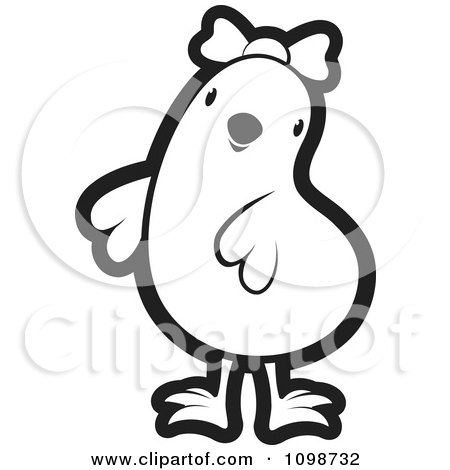 Clipart Cute Outlined Chick Wearing A Bow 3 - Royalty Free Vector Illustration by Lal Perera
