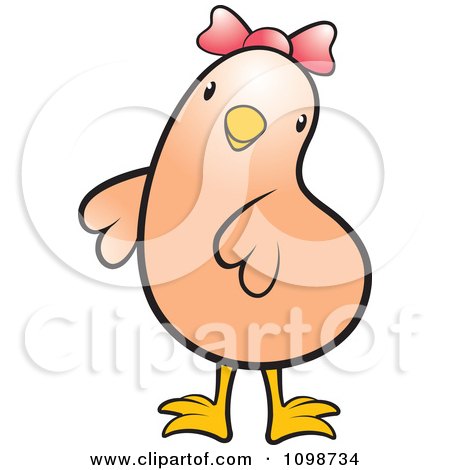 Clipart Cute Beige Chick Wearing A Pink Bow - Royalty Free Vector Illustration by Lal Perera