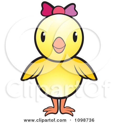 Clipart Cute Yellow Chick Wearing A Bow 1 - Royalty Free Vector Illustration by Lal Perera