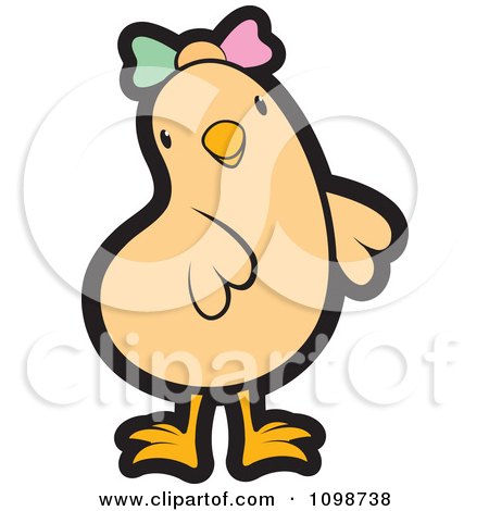 Clipart Cute Beige Chick Wearing A Bow - Royalty Free Vector Illustration by Lal Perera