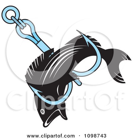 Clipart Black Fish Caught In A Fishing Hook - Royalty Free Vector Illustration by Lal Perera