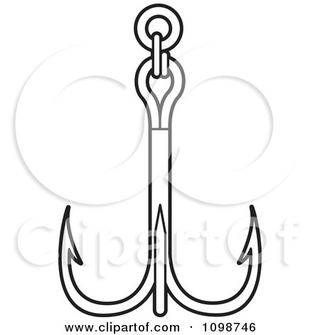 Clipart Outlined Triple Fishing Hook Or Anchor - Royalty Free Vector Illustration by Lal Perera