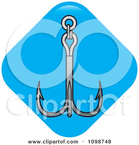 Clipart Triple Fishing Hook Or Anchor On A Blue Diamond- Royalty Free Vector Illustration by Lal Perera