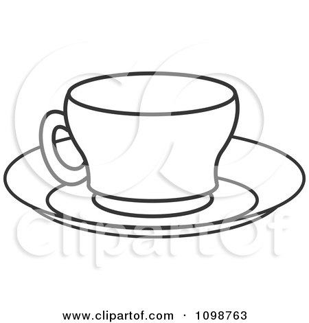 Clipart Outlined Coffee Cup And Saucer - Royalty Free Vector Illustration by Lal Perera