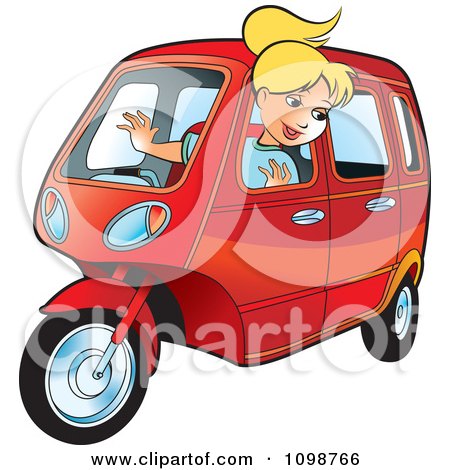 Clipart Happy Blond Woman Driving A Tuk Tuk - Royalty Free Vector Illustration by Lal Perera