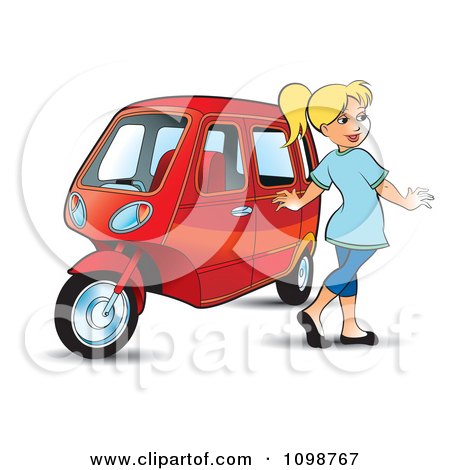 Clipart Happy Blond Woman Walking By A Tuk Tuk - Royalty Free Vector Illustration by Lal Perera
