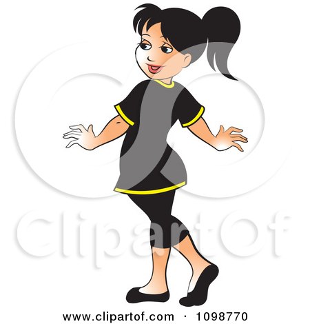 Clipart Happy Woman Walking In A Black Dress - Royalty Free Vector Illustration by Lal Perera