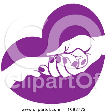 Clipart Dog Resting Its Paw In A Womans Hand Over A Purple Heart - Royalty Free Vector Illustration by Lal Perera