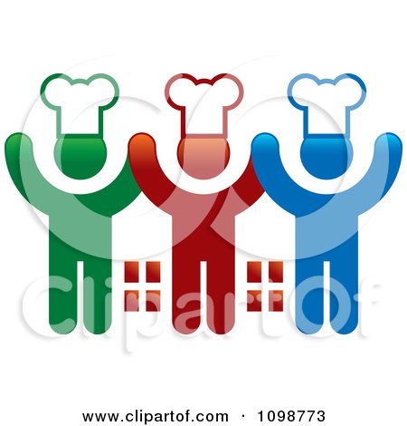 Clipart Three Happy Chefs Holding Up Their Arms - Royalty Free Vector Illustration by Lal Perera