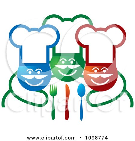 Clipart Three Happy Chefs With Silverware - Royalty Free Vector Illustration by Lal Perera