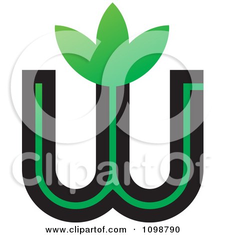 Clipart Green And Black Letter W With Leaves - Royalty Free Vector Illustration by Lal Perera