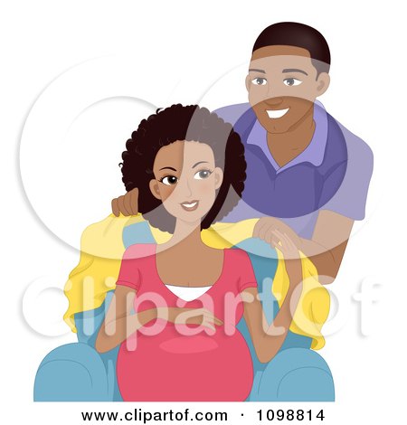 Clipart Loving Black Man Covering His Pregnant Wife With A Blanket - Royalty Free Vector Illustration by BNP Design Studio