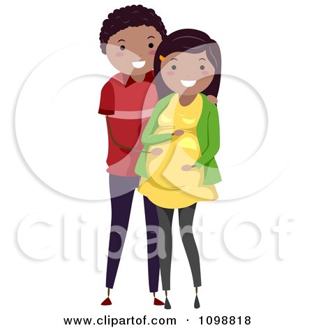 Clipart Happy Black Couple With The Father To Be Rubbing His Pregnant Wifes Baby Bump - Royalty Free Vector Illustration by BNP Design Studio