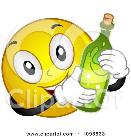 Clipart Yellow Celebrating Smiley Emoticon With A Champagne Bottle - Royalty Free Vector Illustration by BNP Design Studio