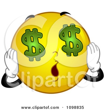 Clipart Yellow Money Crazed Smiley Emoticon - Royalty Free Vector Illustration by BNP Design Studio