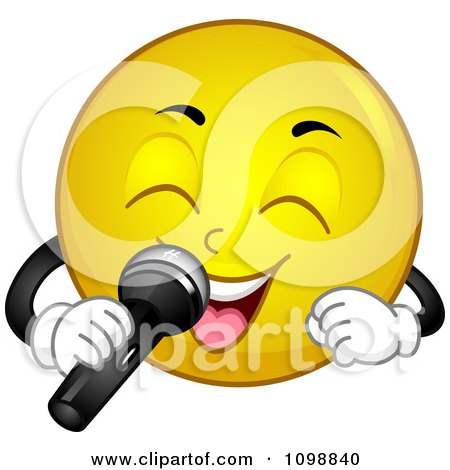 Clipart Yellow Smiley Emoticon Singing Into A Microphone - Royalty Free Vector Illustration by BNP Design Studio