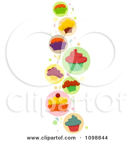 Clipart Border Of Colorful Cupcakes And Confetti - Royalty Free Vector Illustration by BNP Design Studio