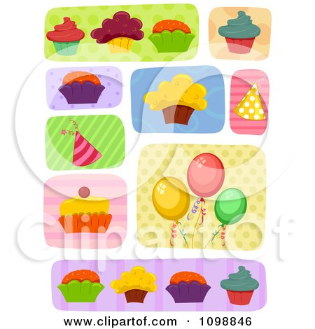 Clipart Cupcakes Balloons And Party Hats - Royalty Free Vector Illustration by BNP Design Studio