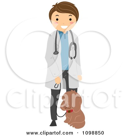 Clipart Happy Veterinarian Standing With A Dog On A Leash - Royalty Free Vector Illustration by BNP Design Studio