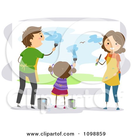 Clipart Happy Family Painting A Canvas Together - Royalty Free Vector Illustration by BNP Design Studio