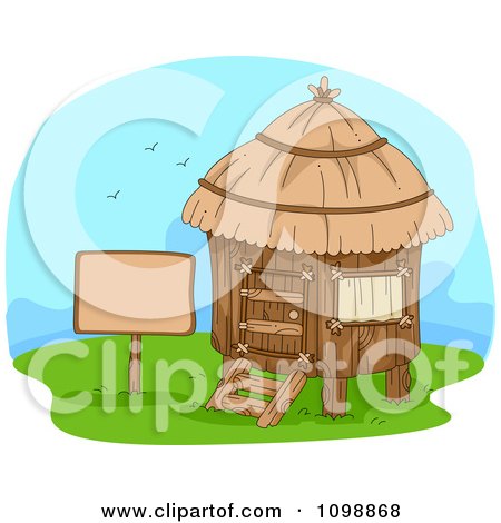 Clipart Blank Sign By A Yurt Hut - Royalty Free Vector Illustration by BNP Design Studio