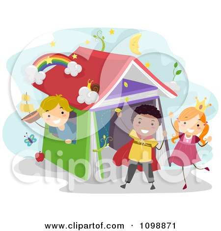 Clipart Happy Children Acting Out Story Book Scenes - Royalty Free Vector Illustration by BNP Design Studio