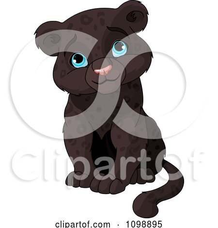 Clipart Cute Baby Black Panther Cub Sitting And Smiling - Royalty Free Vector Illustration by Pushkin