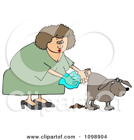 Clipart Woman Holding A Bag And Picking Up Dog Poop - Royalty Free Illustration by djart