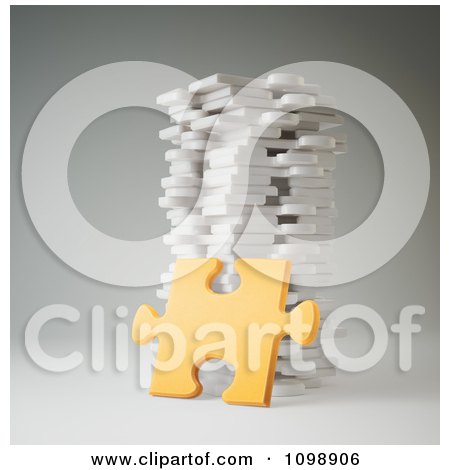 Clipart 3d Orange Jigsaw Puzzle Piece Leaning Against A Pile - Royalty Free CGI Illustration by Mopic