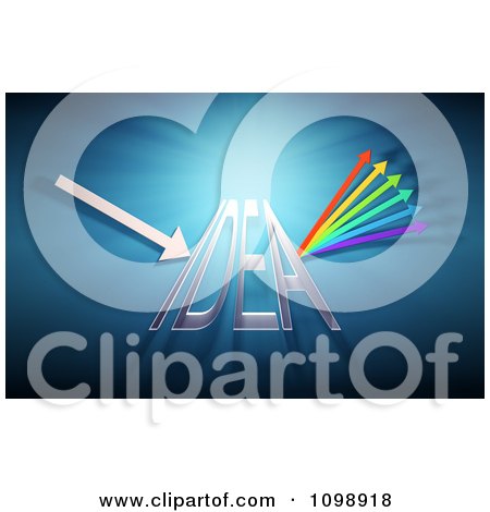 Clipart 3d Idea Prism With An Arrow And Rainbow Over Light - Royalty Free CGI Illustration by Mopic